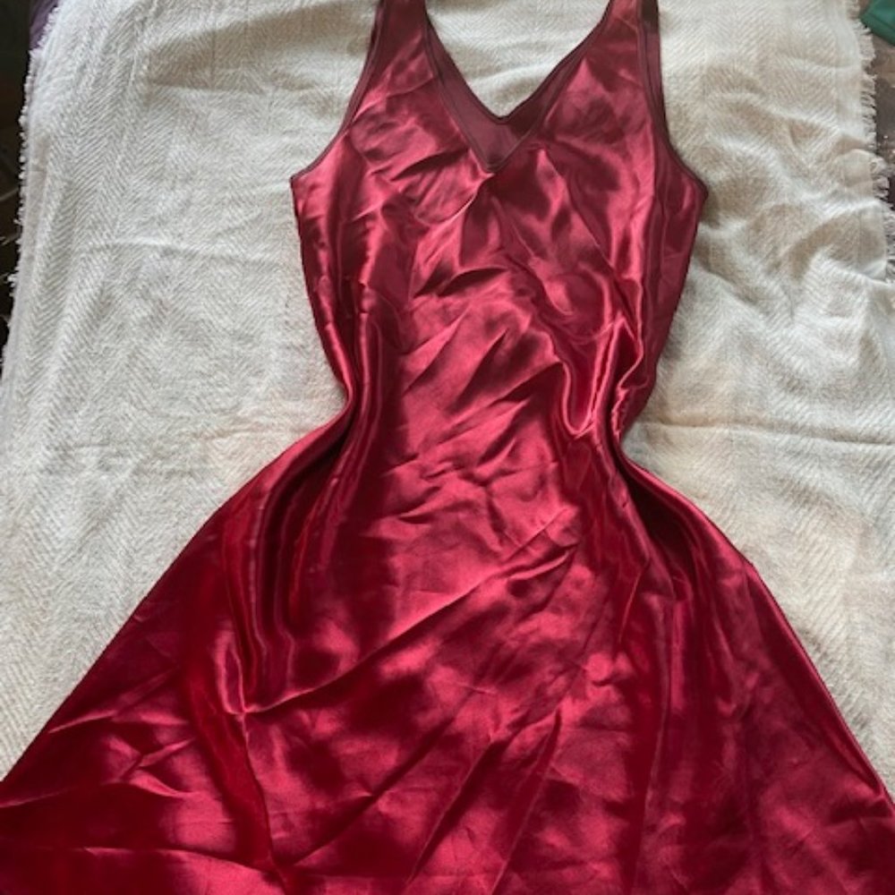Vintage red satin mini dress - v neck